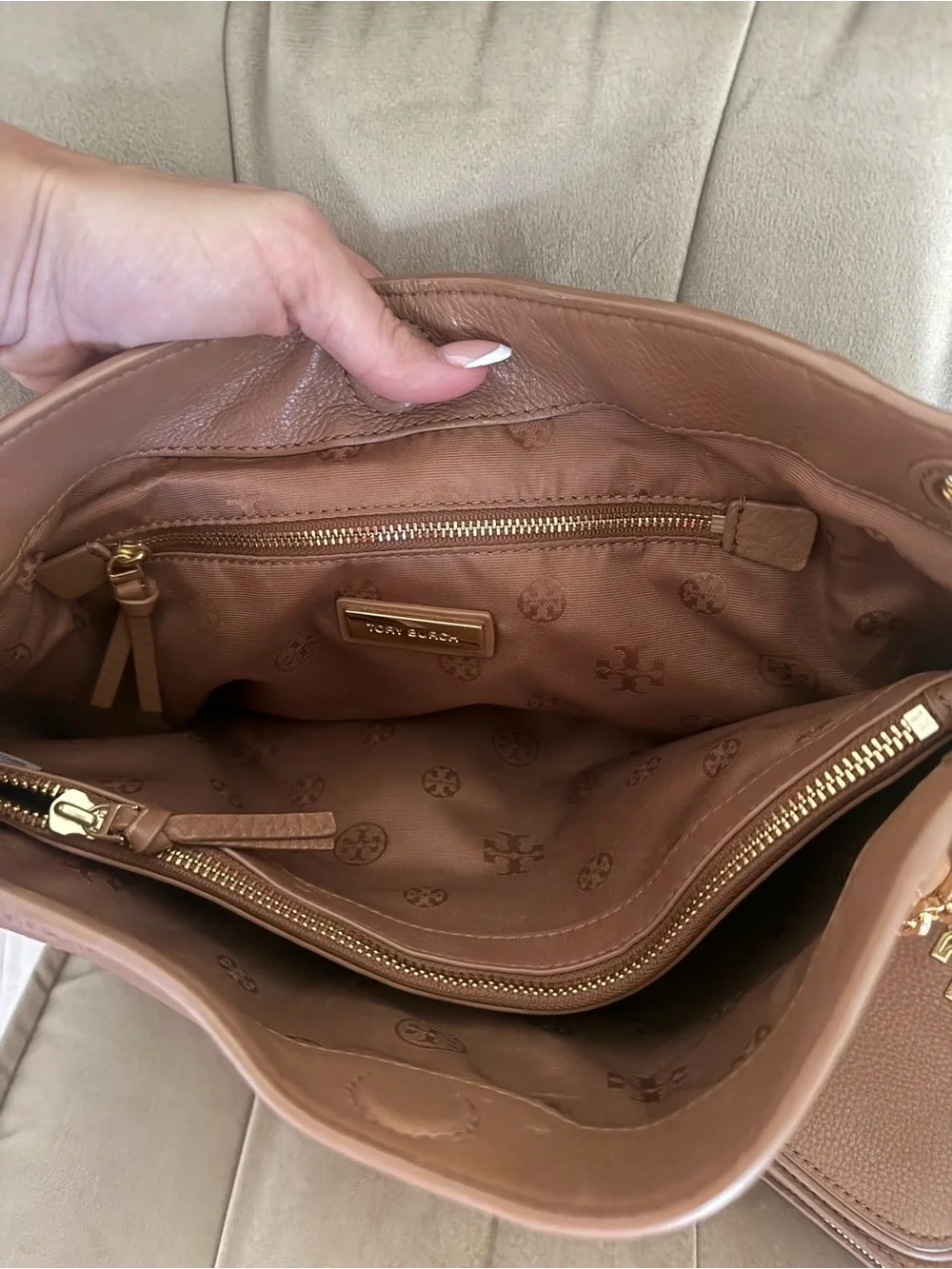 Tory Burch Brown Pebbled Leather Shoulder Bag with Wallet